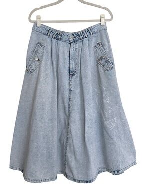 Vintage Jordache Denim Midi Skirt High Waist Acid Wash 90s Western Grunge Sz 16